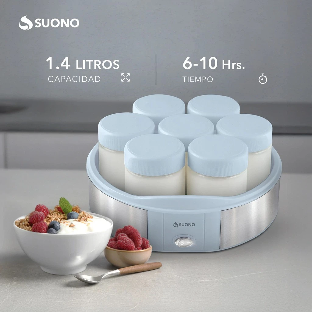 Yogurtera basica Suono 7 vasos de vidrio Celeste 4