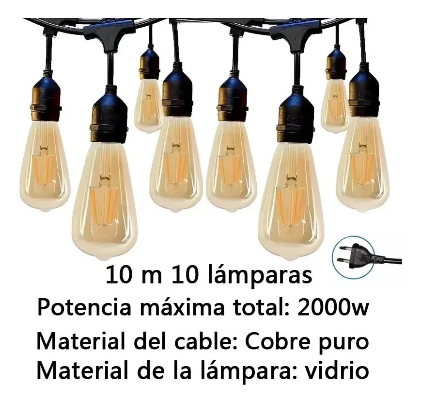 Guirnalda10mt Con Ampolletas 4W Incluidas  Decorativas Luces Calidas 3