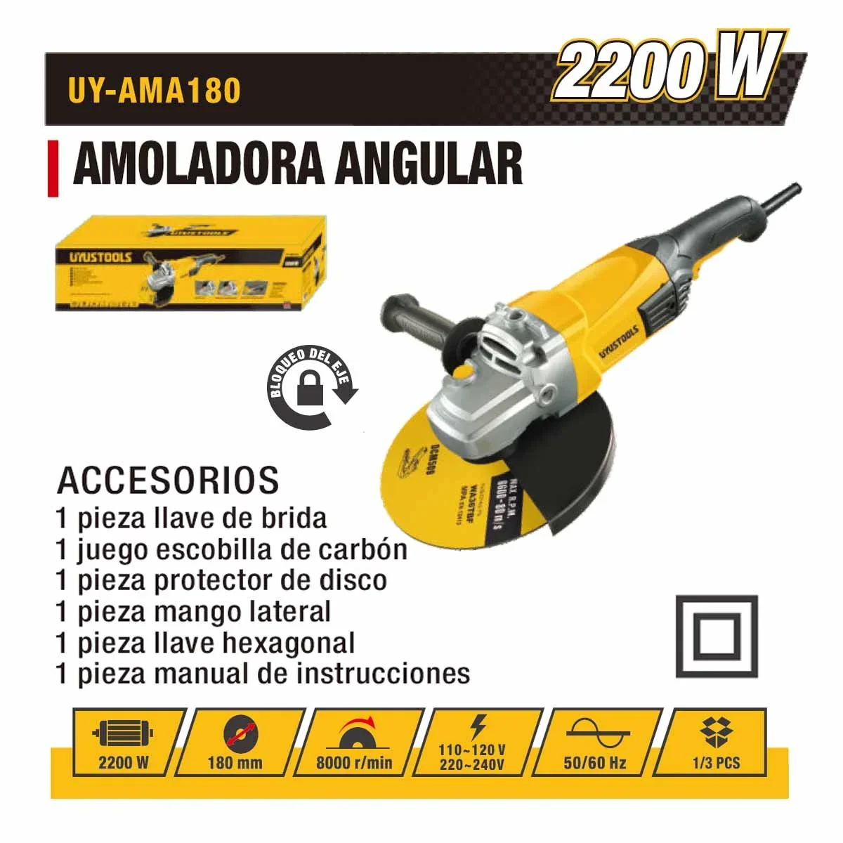 AMOLADORA UYUST 7" 180MM-2200W