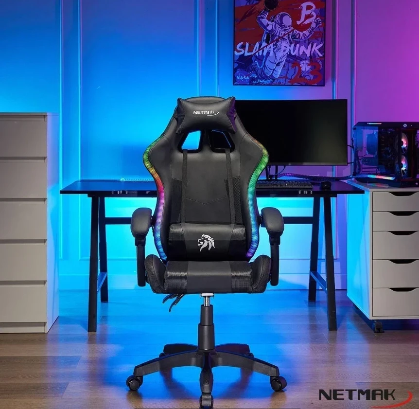 SILLA GAMER NETMAK LUCES RGB RECLINABLE 