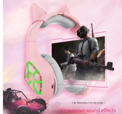 Pc gamer auriculares gato oreja rosa 2