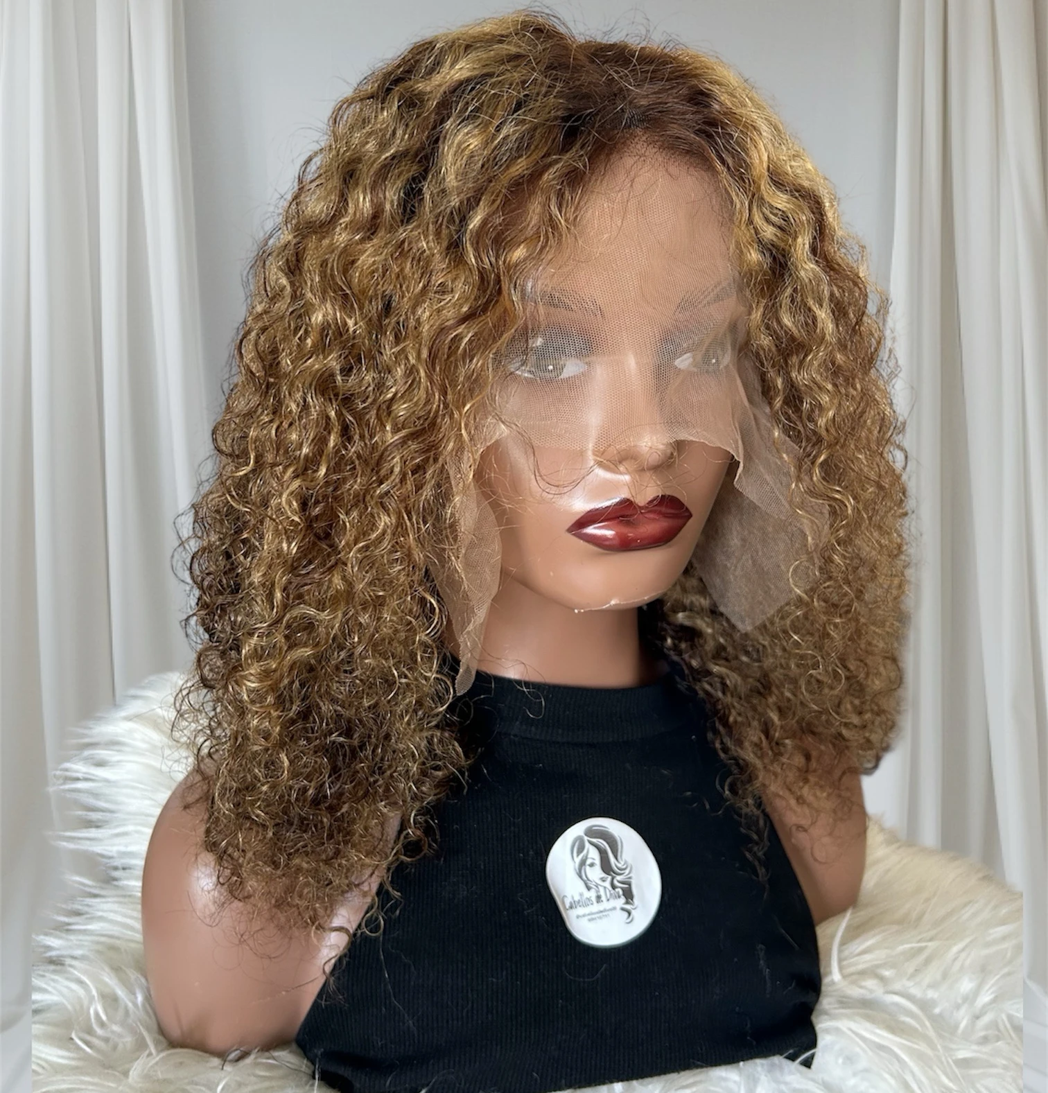 Peluca rizada de cabello humano de 18 pulgadas, frontal 13x4 color 4/27 2