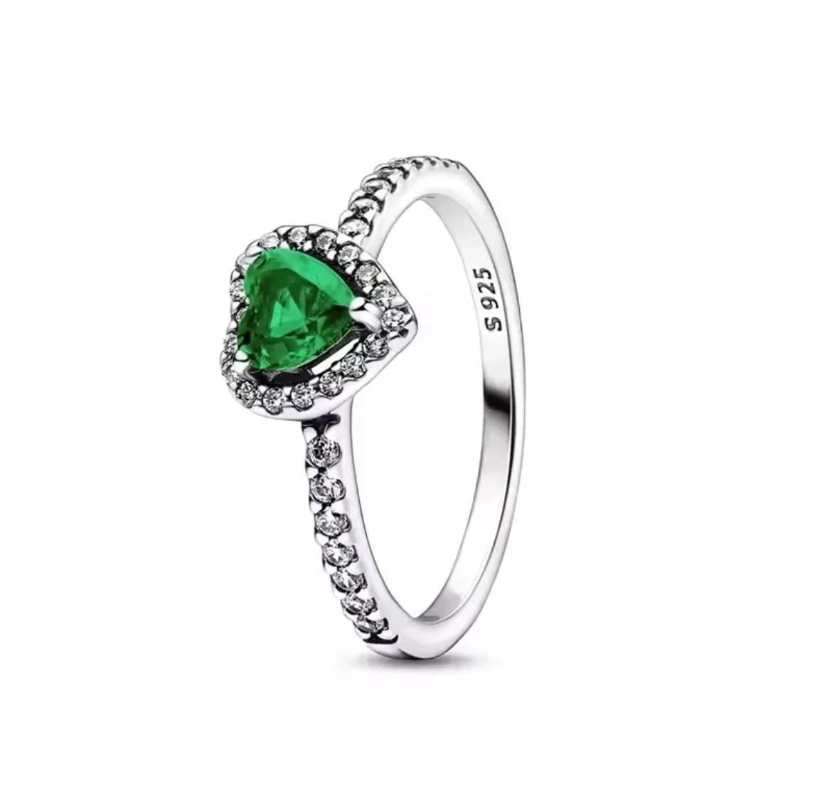 Anillo Corazón Relieve Verde Esmeralda 