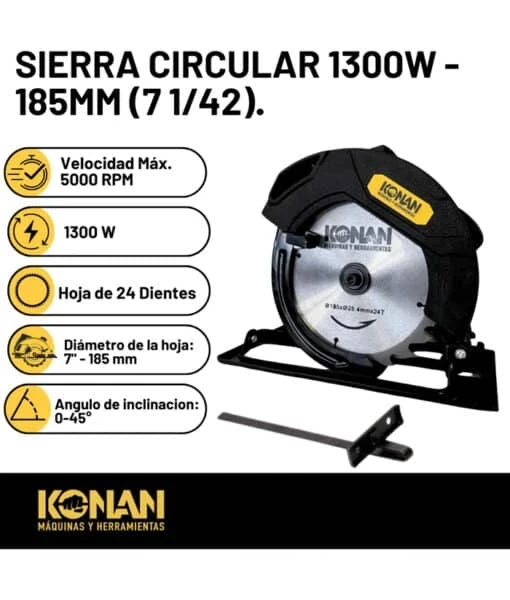 Sierra Circular Eléctrica 1300W 185mm Konan KCS/1300