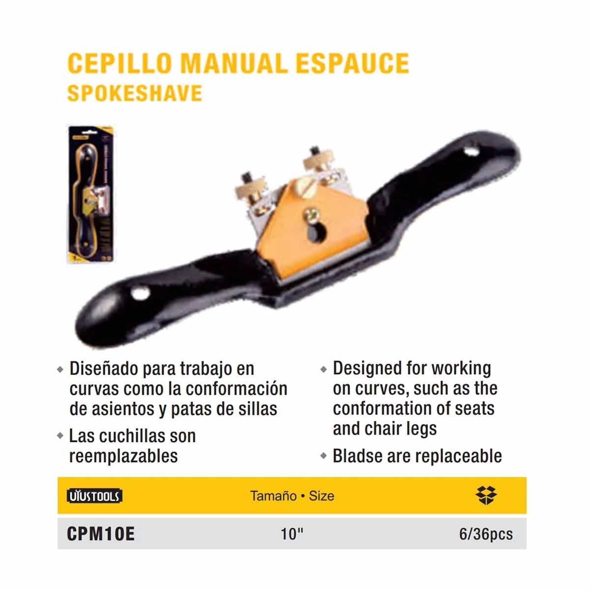CEPILLO MANUAL ESPAUGE UYUST (2-orejas) 10 x 2-1/8"