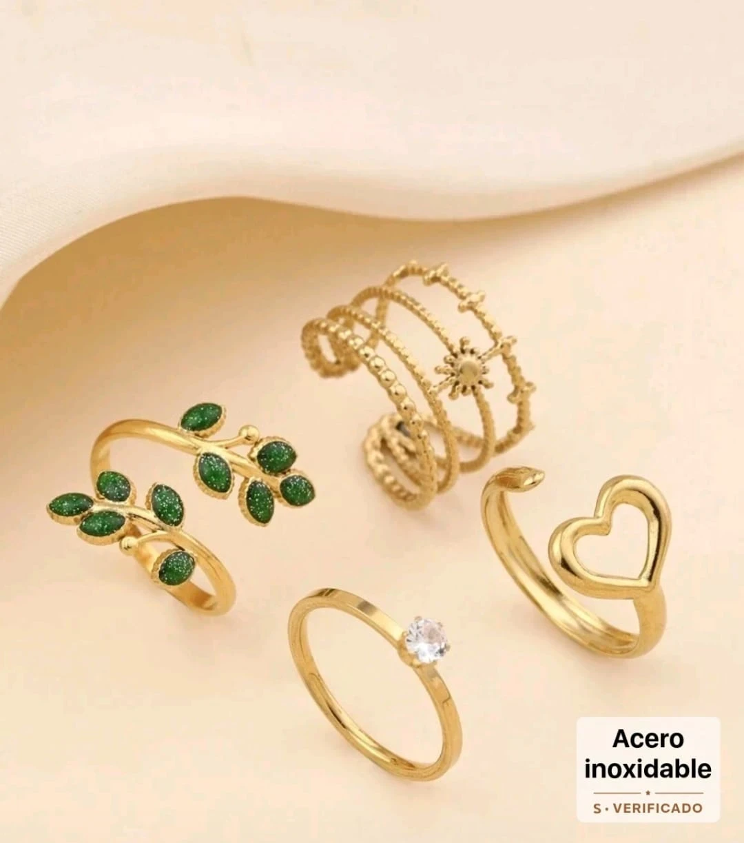 Conjuntos de anillos con diseño de hoja 🌿 esmeraldas