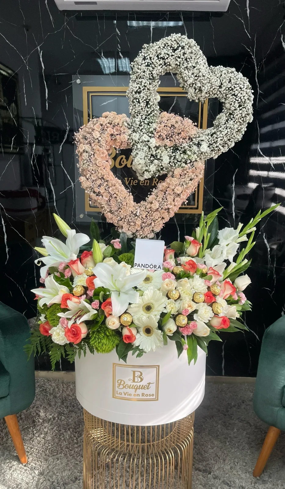 Doble corazon de gipso + jardin