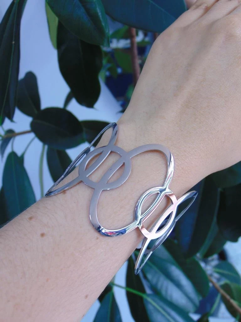 BRAZALETE ACERO PLATE CIRCULOS OVALOS 2