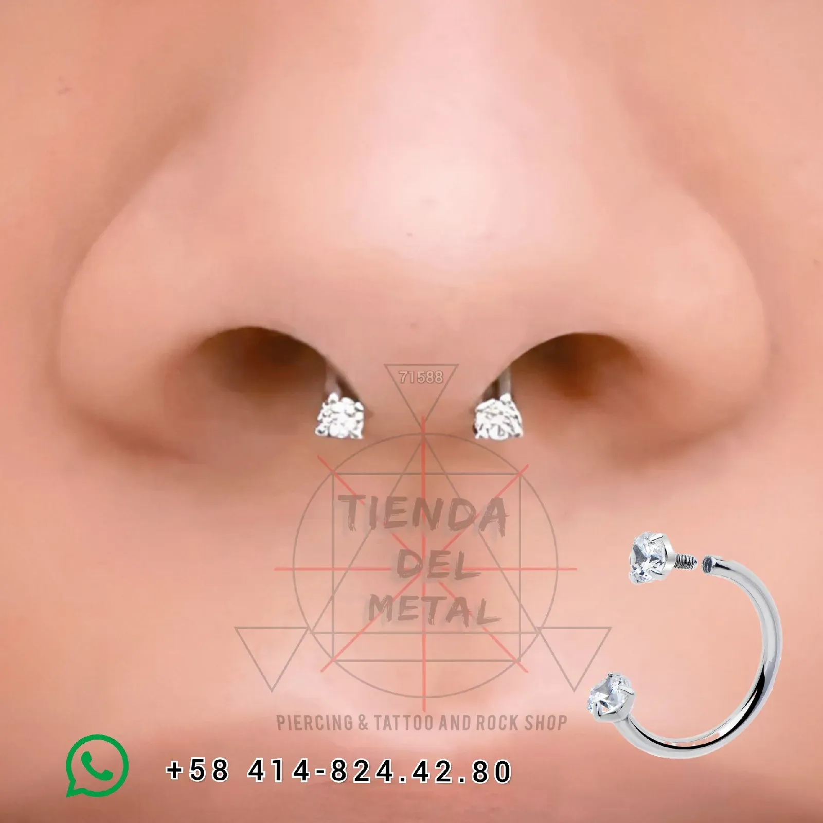 Piercing Joya herradura 1mm - doble diamante, inclustado traslúcido -Titanium