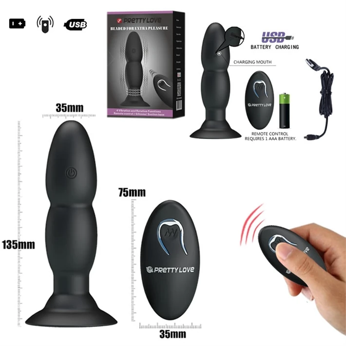 Dilatador anal ondulado con control remoto inalambrico y carga usb