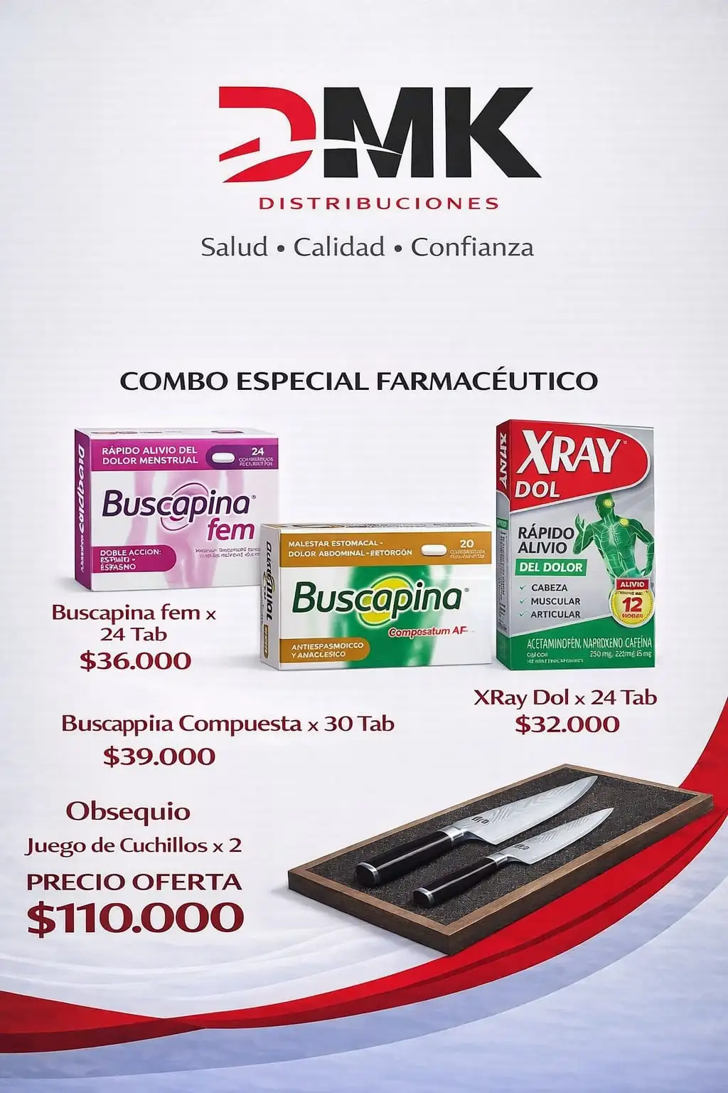 COMBO BUSCAP.COMP X 30 TAB.+BUSCAP.FEM X 24 TAB.+ X RAY DOLL X 48 OBS CUCHILLOS X 6 PIEZAS