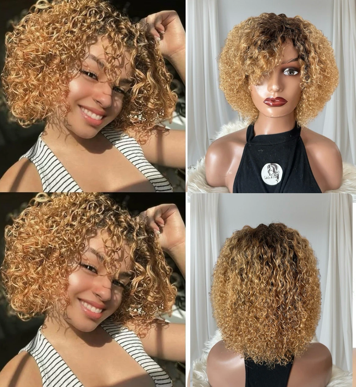 Peluca kinky curly Afro de 14 pulgadas 1b/27