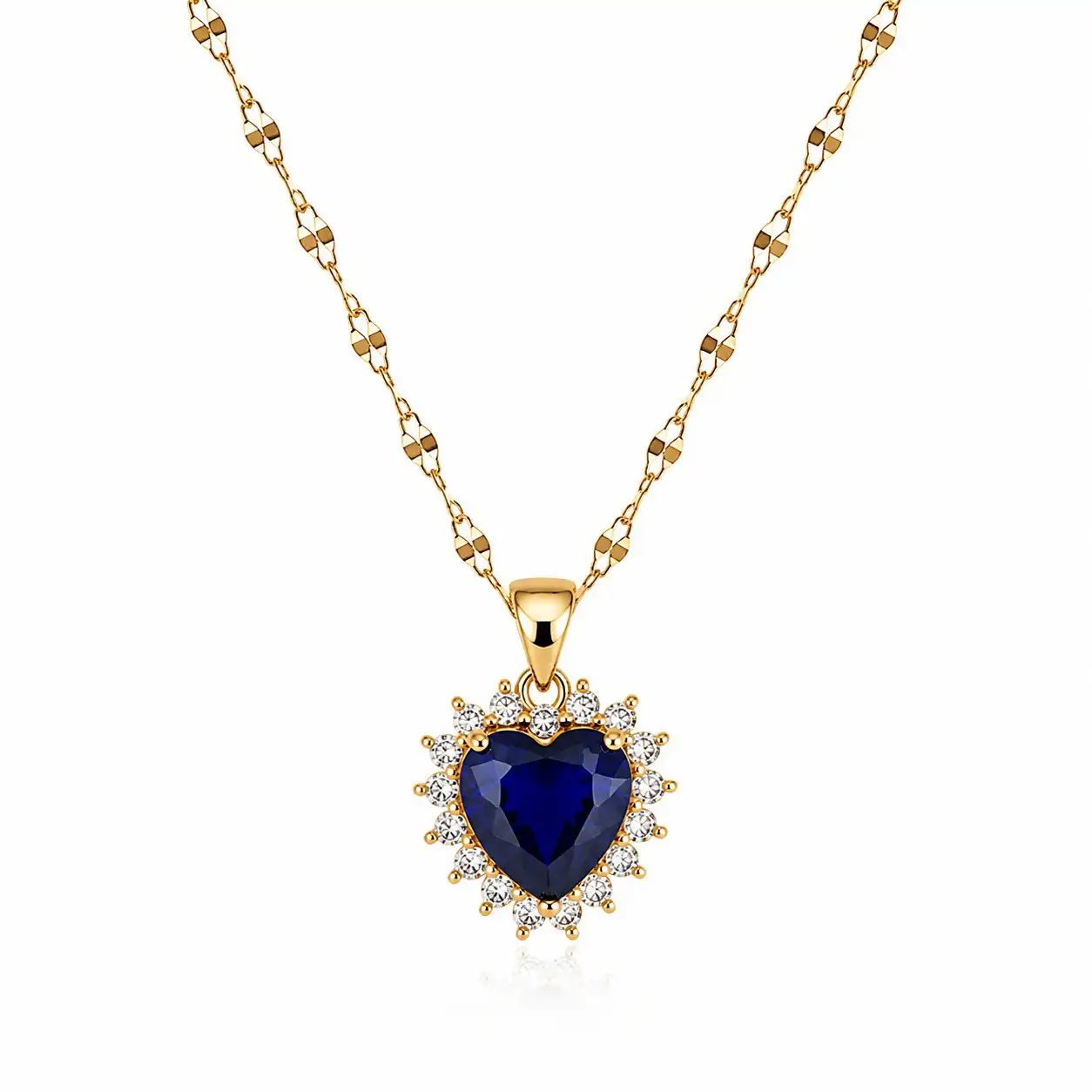 Cadena Y Dije En Acero Con Piedra Circon De Corazon Azul 