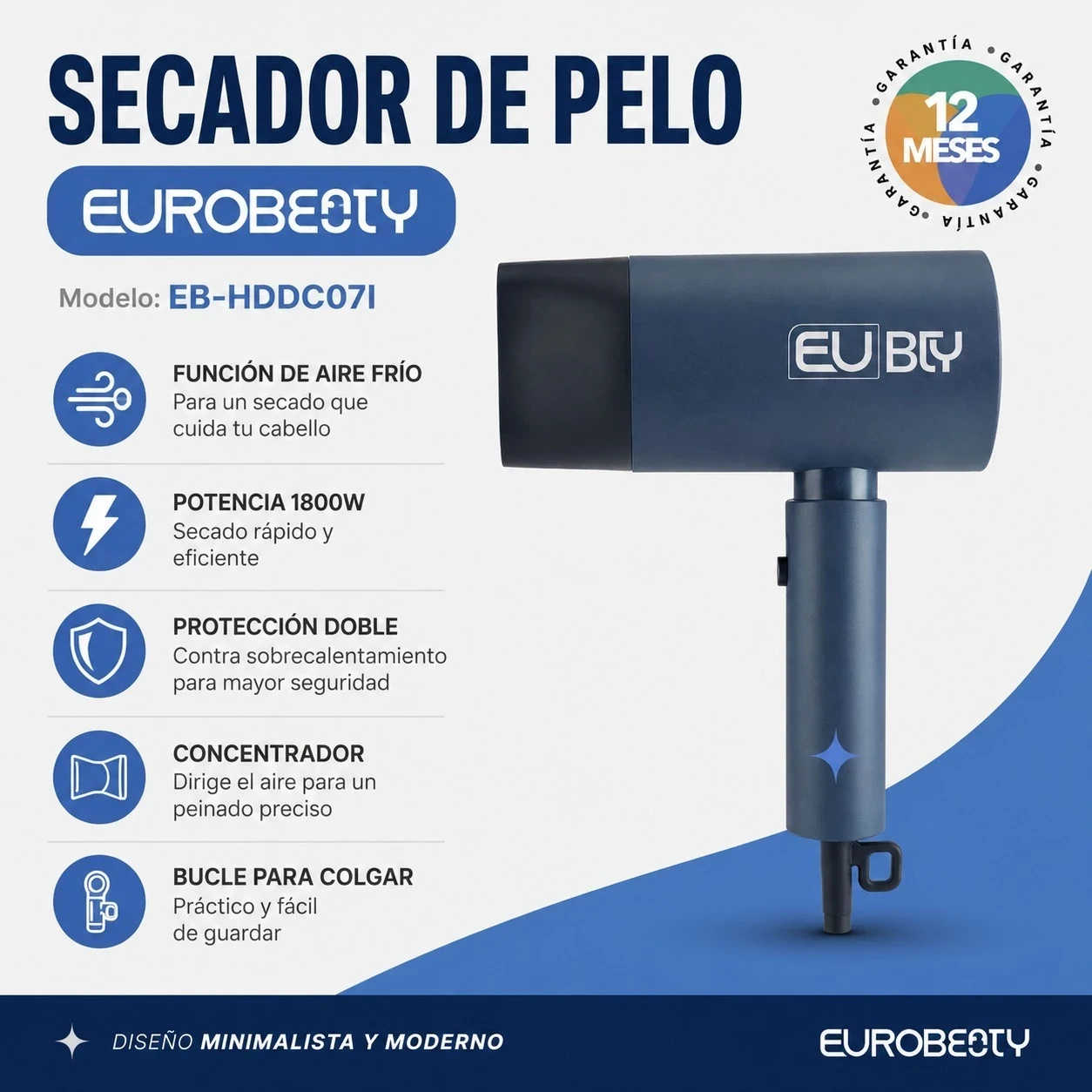 SECADOR DE PELO EUROBEAUTY 1800W - HDDC071