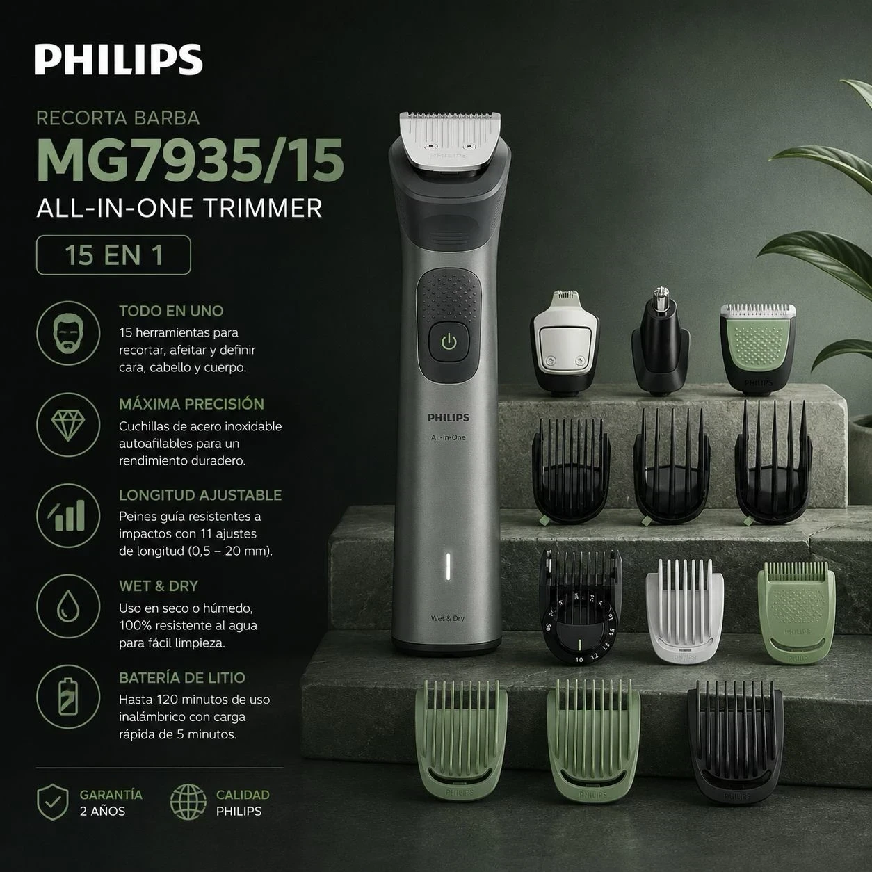 RECORTA BARBA PHILIPS ALL-IN-ONE TRIMMER 15 en 1 Gris