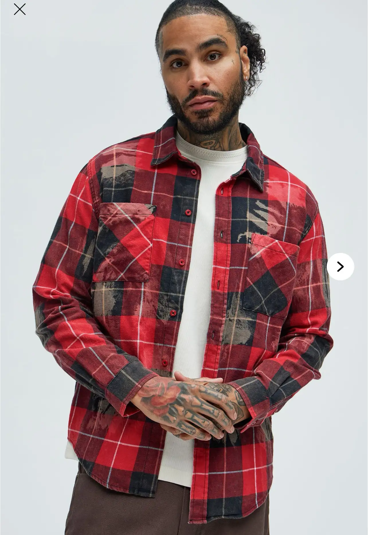 Pershing Distressed Plaid Flannel Shirt - Red/combo