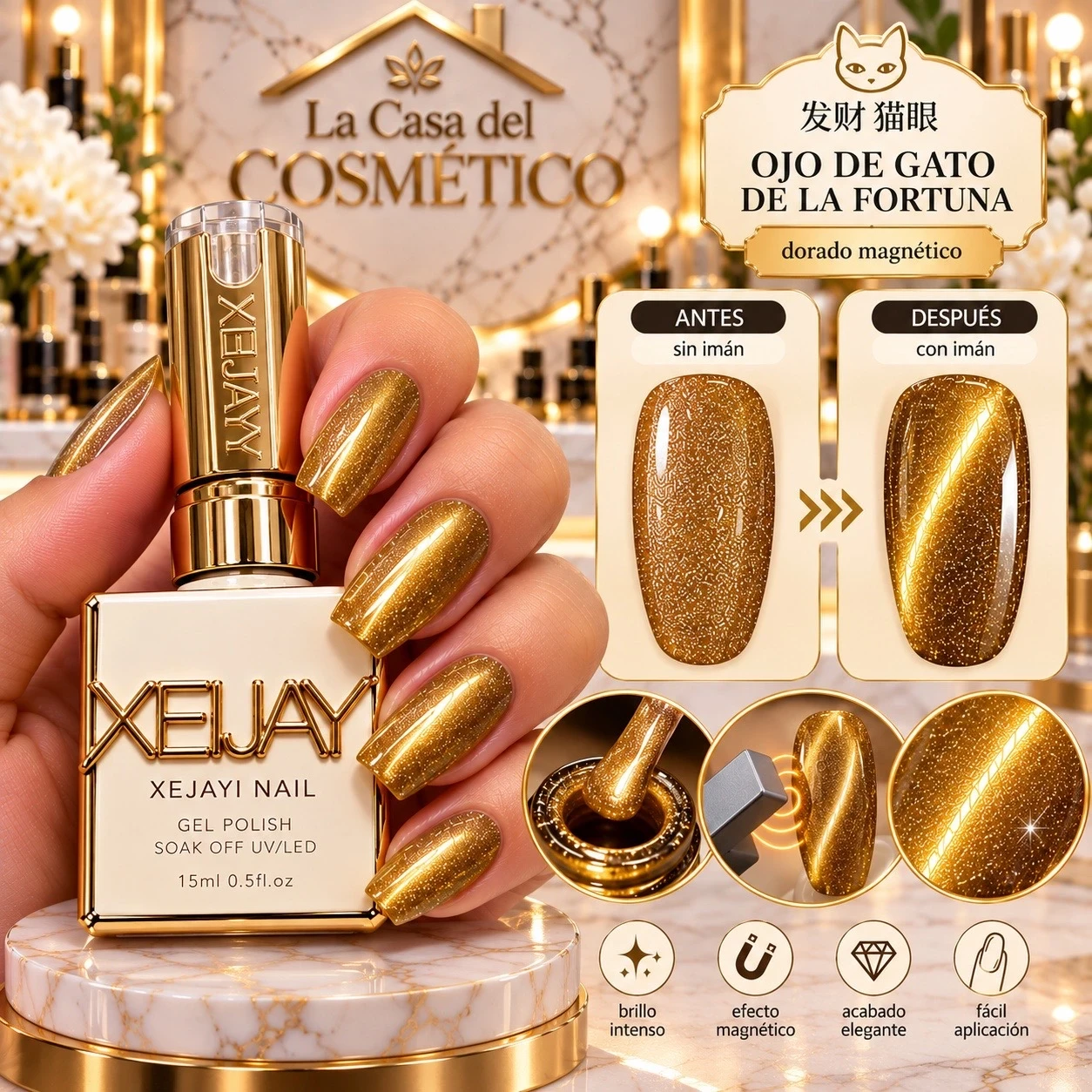 xeijayi ojo de gato de la fortuna – dorado magnetico