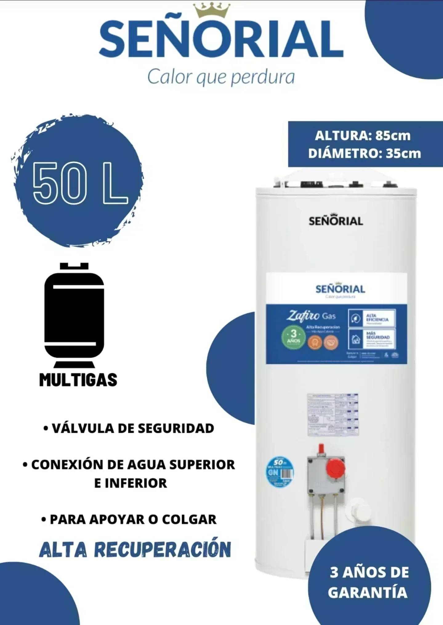 Termo a Gas Señorial 50 lts alta recup