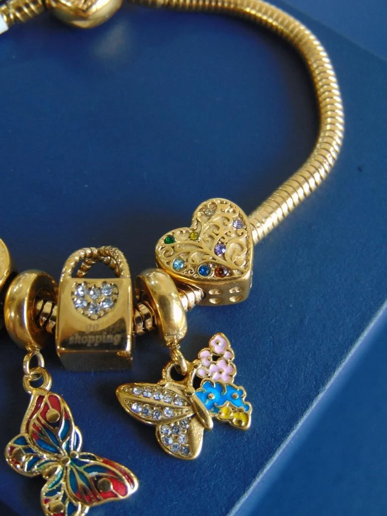 PULSERA ACERO DOR TIPO PANDORA MARIPOSAS 5