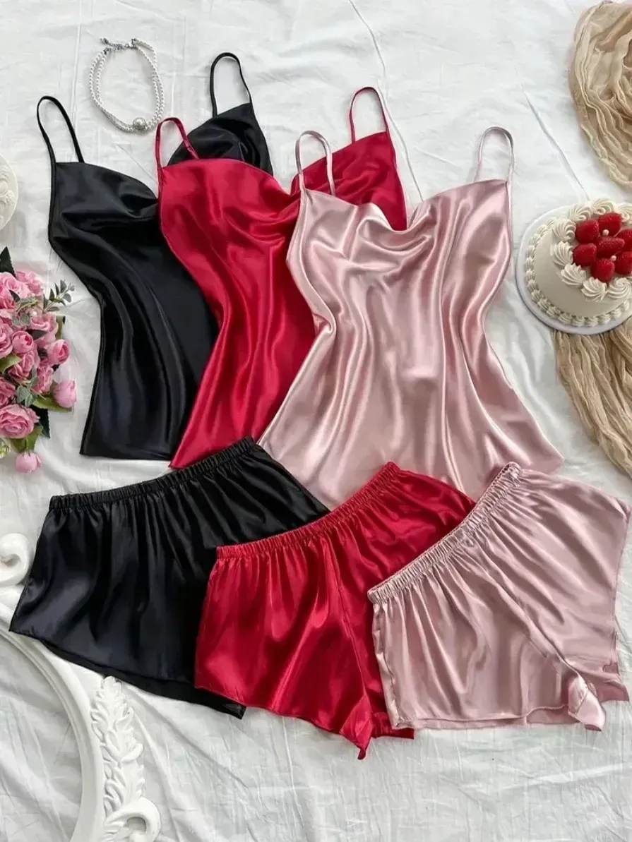 Pijama satén mini short