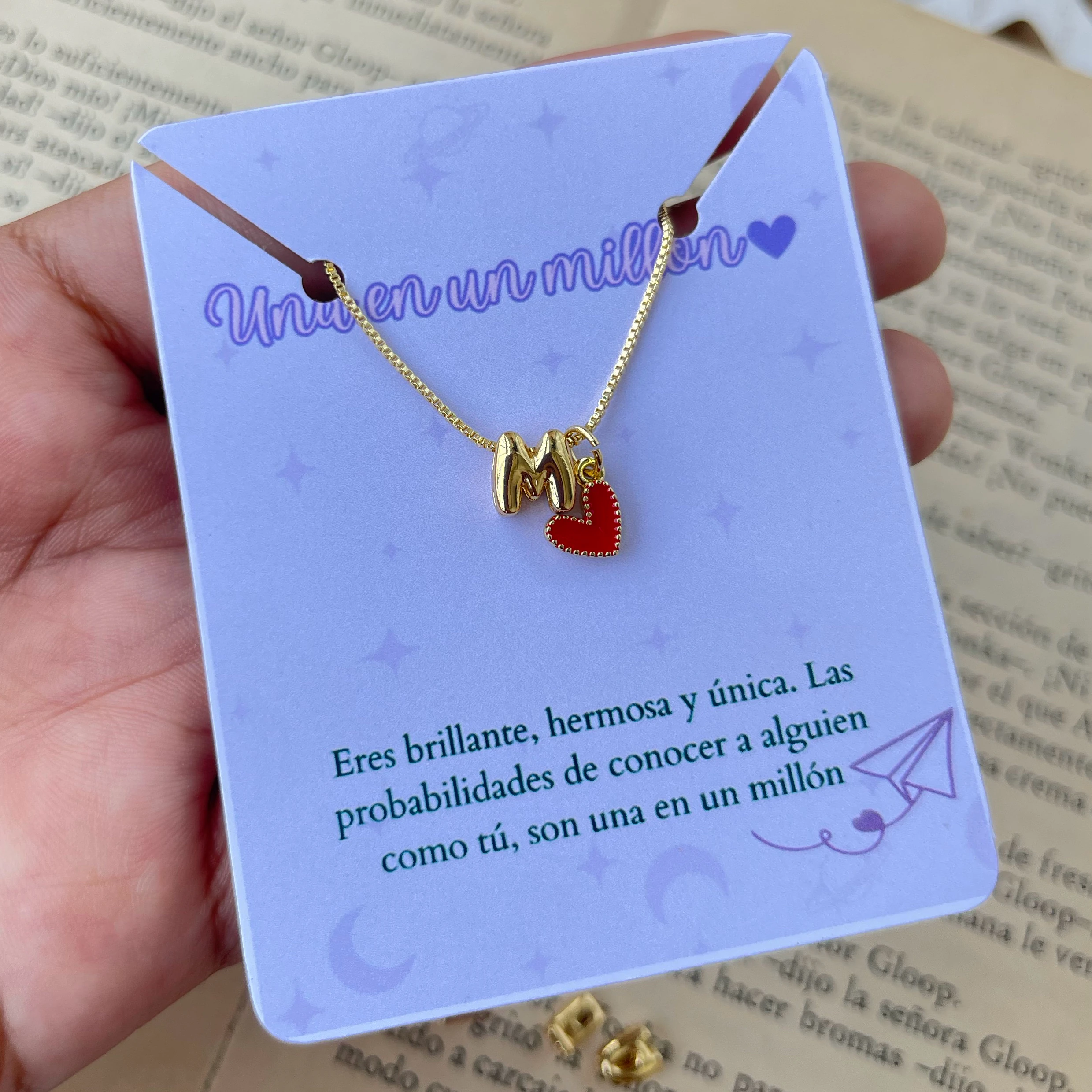 Cadena ajustable letra mini + corazón esmaltado  2