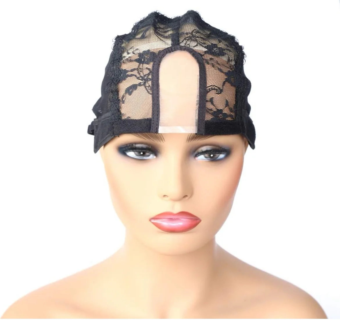 Gorra de peluca con parte en U de 1.3 x 3 pulgadas con encaje MONO para hacer pelucas con correa ajustable, tamaño mediano,
