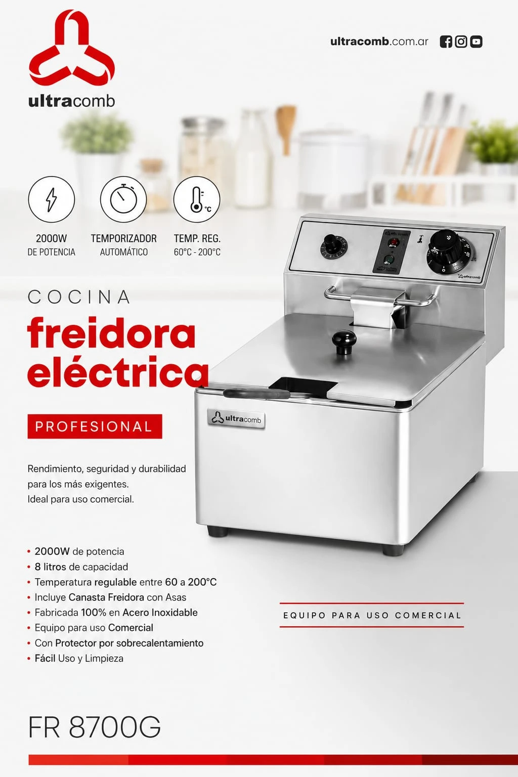 Freidora profesional 8Lltr