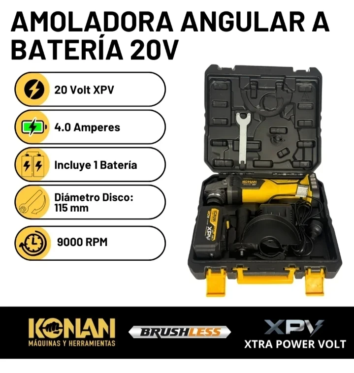 AMOLADORA ANGULAR A BATERÍA KONAN 2