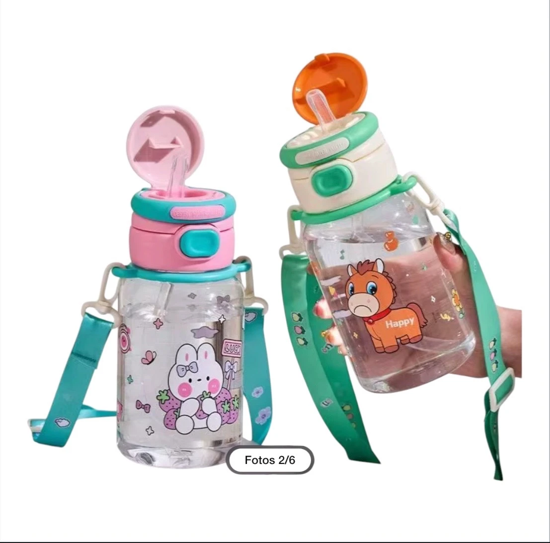 Cantimplora Infantil Kawaii Doble Boquilla con Correa Ajustable 2