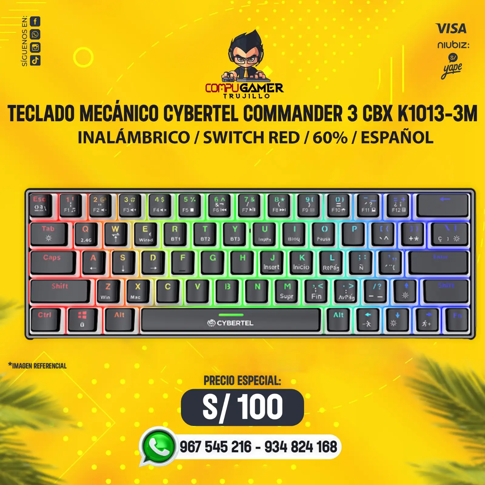 TECLADO MECÁNICO INALÁMBRICO CYBERTEL COMMADER3 CBX K1013-3M