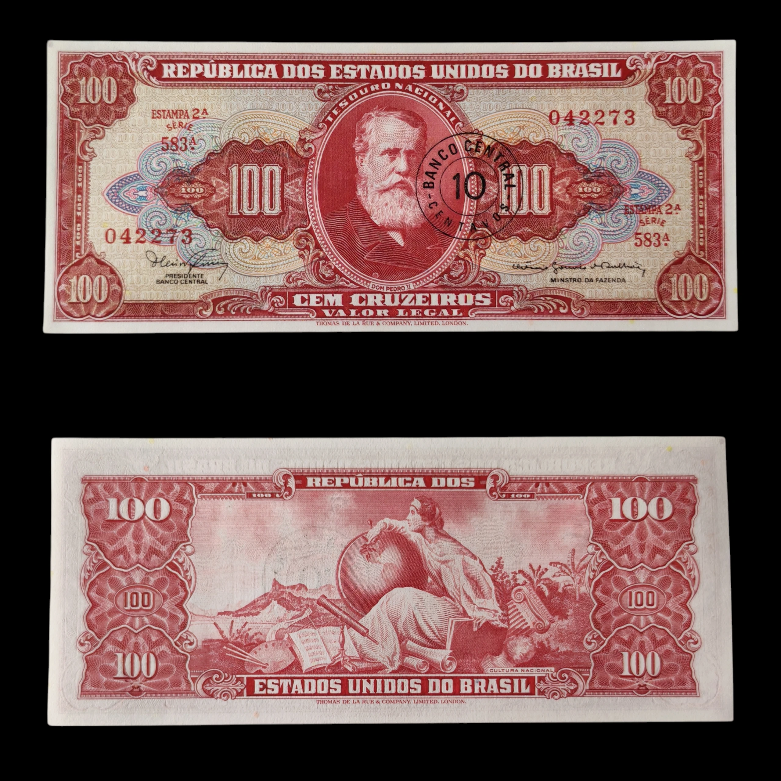 ° Brasil 100 cruzeiros resellado a 10 centavos unc