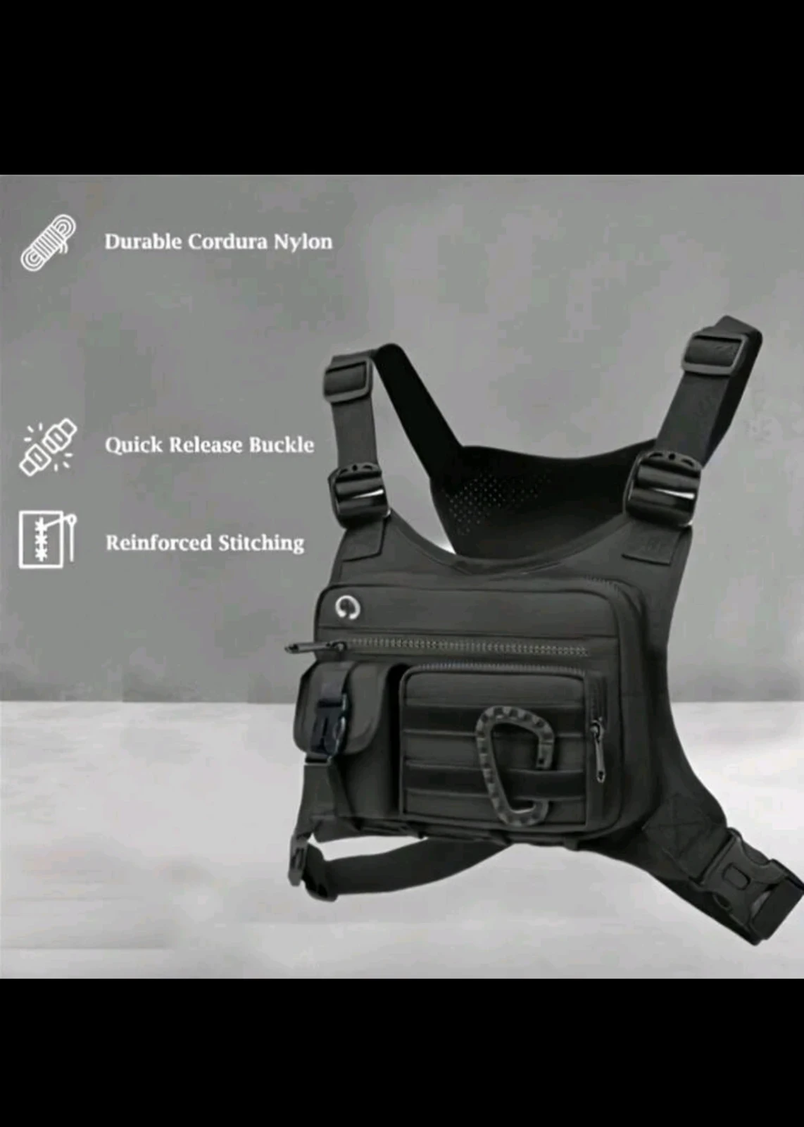 Bolso Táctico de Pecho Premium – Nailon Cordura de Alta Resistencia, Hebillas de Liberación Rápida y Costuras Reforzadas. 8