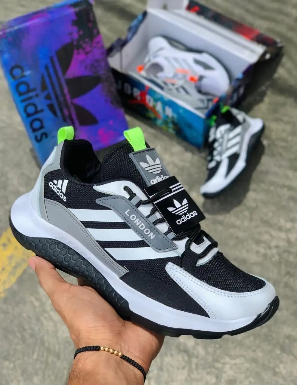 Tenis Adidas London Blanco Negro Gris Caballero 