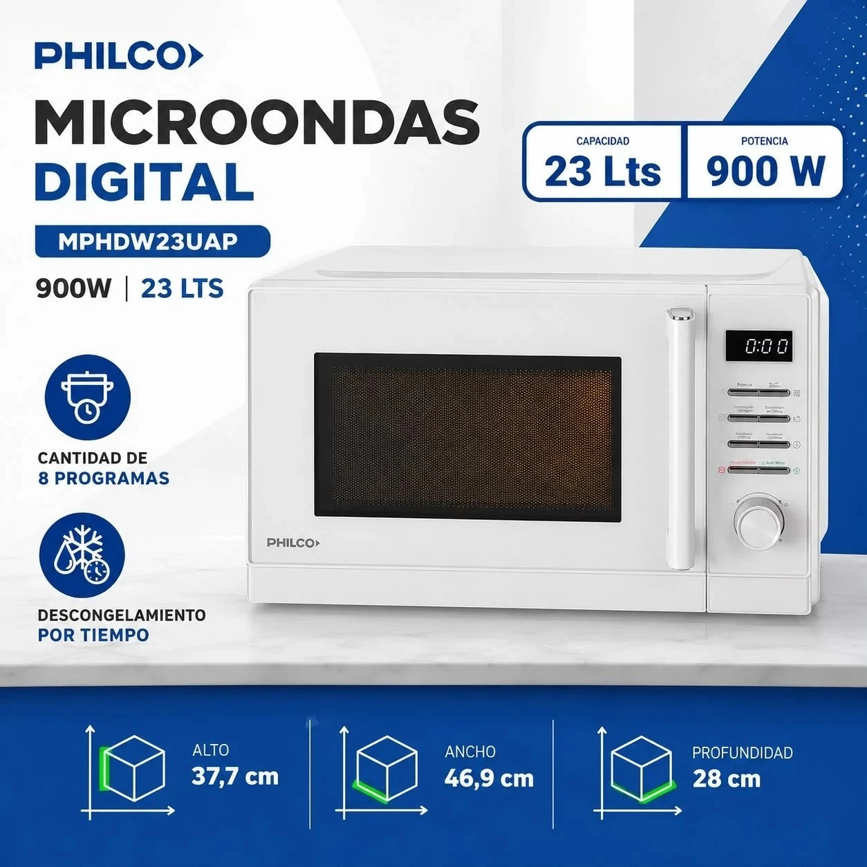 MICROONDAS DIGITAL BLANCO PHILCO 23L MPHDW23UAP