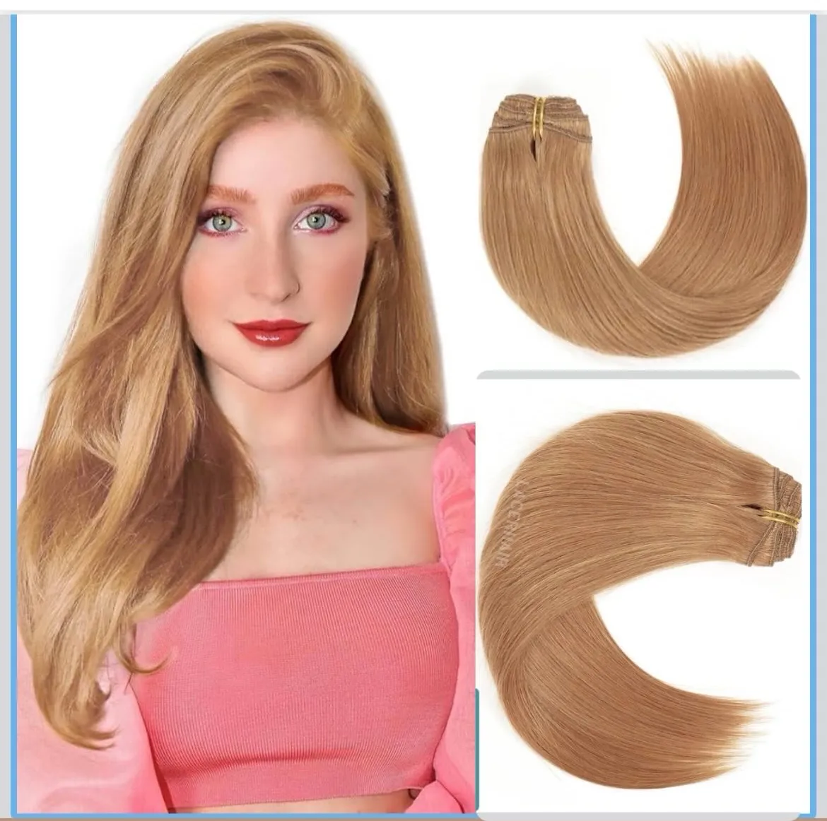 Extensiones de cabello humano real, color #27 cosidas, 20 pulgadas, 100 g, cabello Remy liso, 138 gramos 