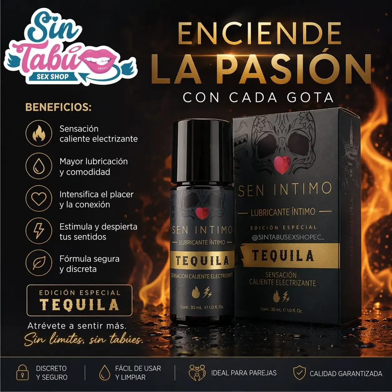 LUBRICANTE CON SENSACIÓN CALIENTE ELECTRIZANTE SABOR A TEQUILA 