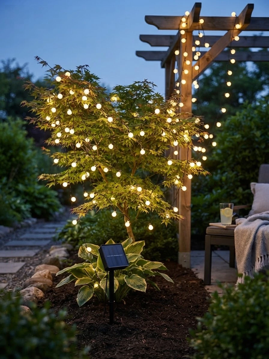 Guirnalda de 100 Luces LED 10 Metros Solar Esferas Decorativas para Exterio