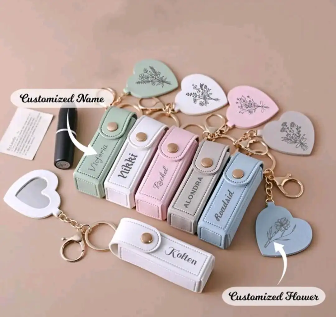Bolsa de llavero personalizada con espejo para lápiz labial, estuche de lápiz labial personalizado anti-pérdida, regalo para damas de honor, regalo del Día de San Valentín, grabado, acero inoxidable, unisex, casual, personalizado, para el Día del Padre, para graduación, para bodas, para inauguración de vivienda, artículos escolares, para adolescentes, estudiantes de escuela secundaria junior, estudiantes de escuela secundaria, estudiantes universitarios, estudiantes de primer año, estudiantes de segundo año, estudiantes de grados inferiores