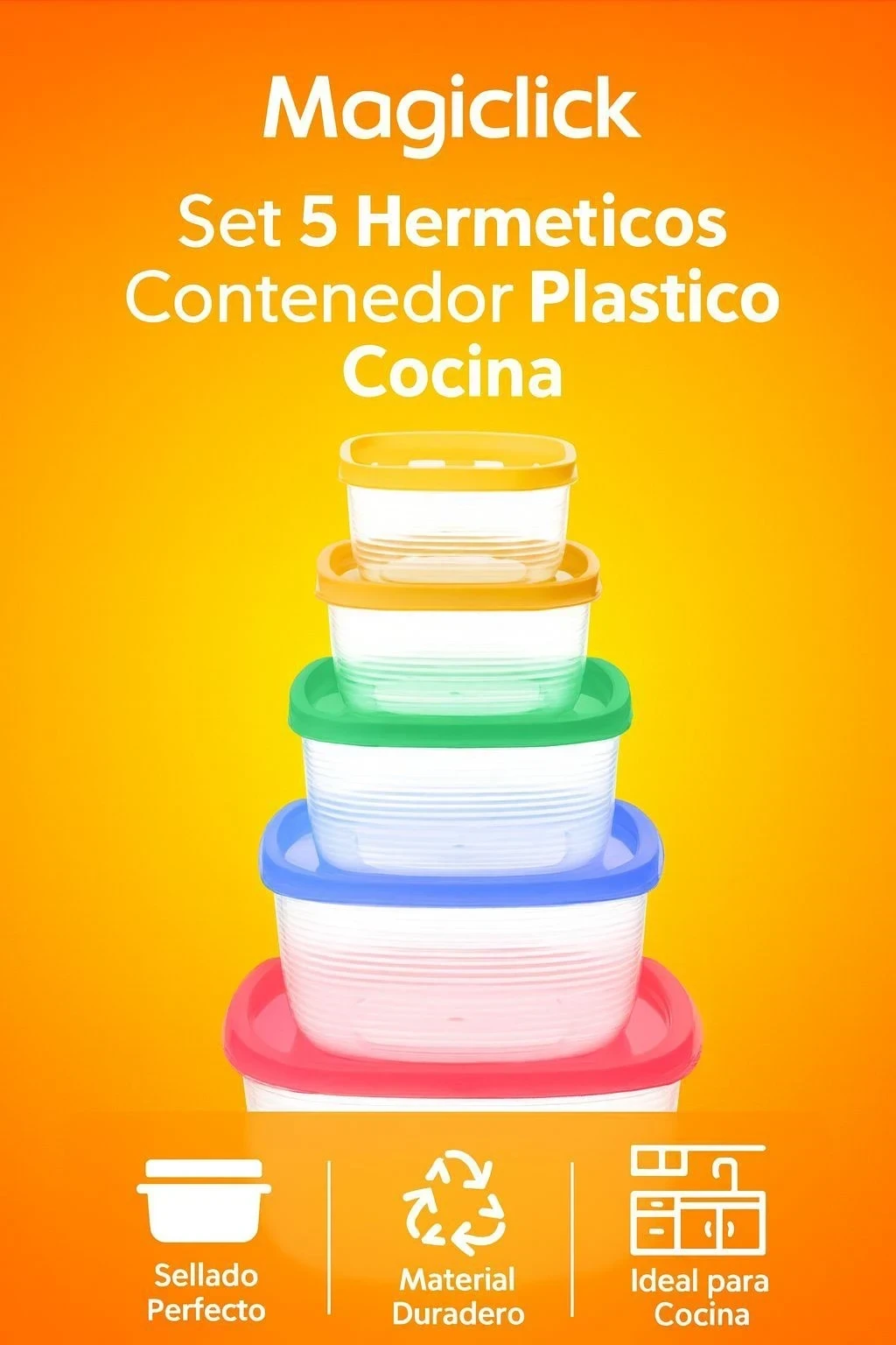 🪄 *Set x5 táper magiclick* _Hermeticos Plastico_