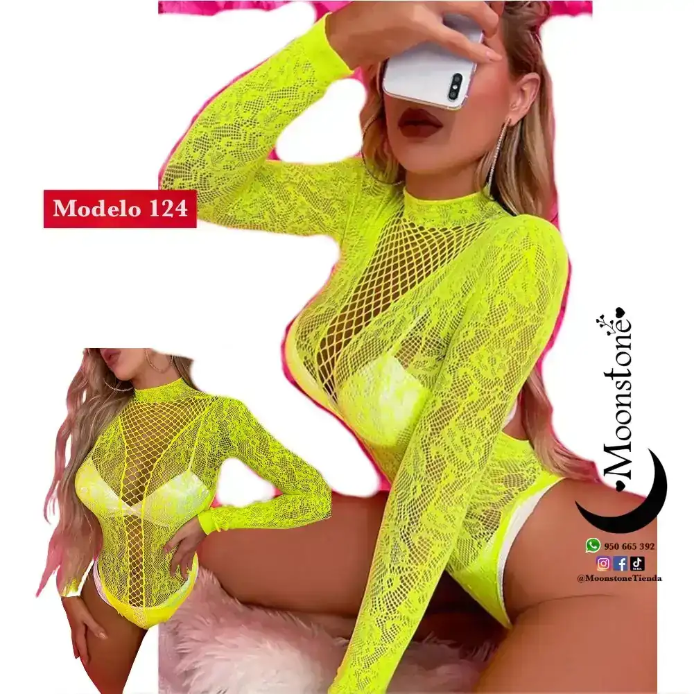 Modelo 124 body Rojo blanco amarillo manga larga choker espalda abierta 3