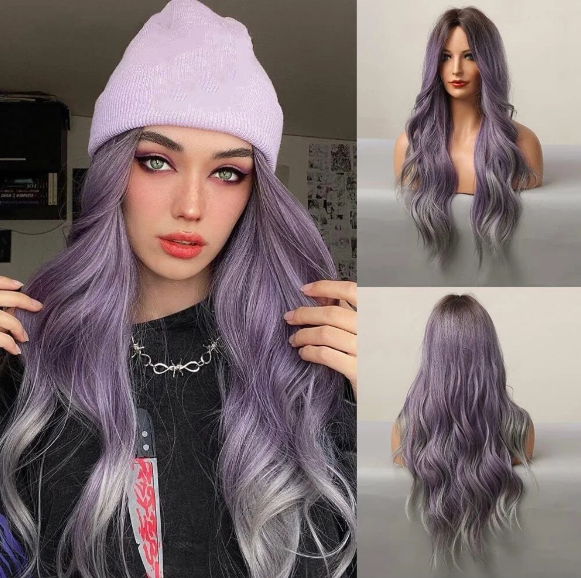 Peluca fantasia morada con gris 