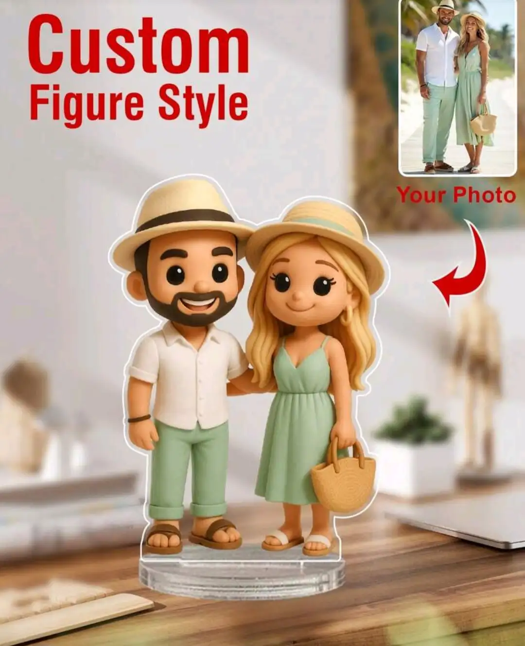 Retrato de figura de acción personalizada, arte digital de retrato personalizado, placa acrílica de foto a dibujo animado personalizada, recuerdo de boda, recuerdo acrílico personalizado, regalo de aniversario, recuerdo perfecto para ocasiones especiales, soporte de foto personalizado, decoración de oficina, elegante para el hogar