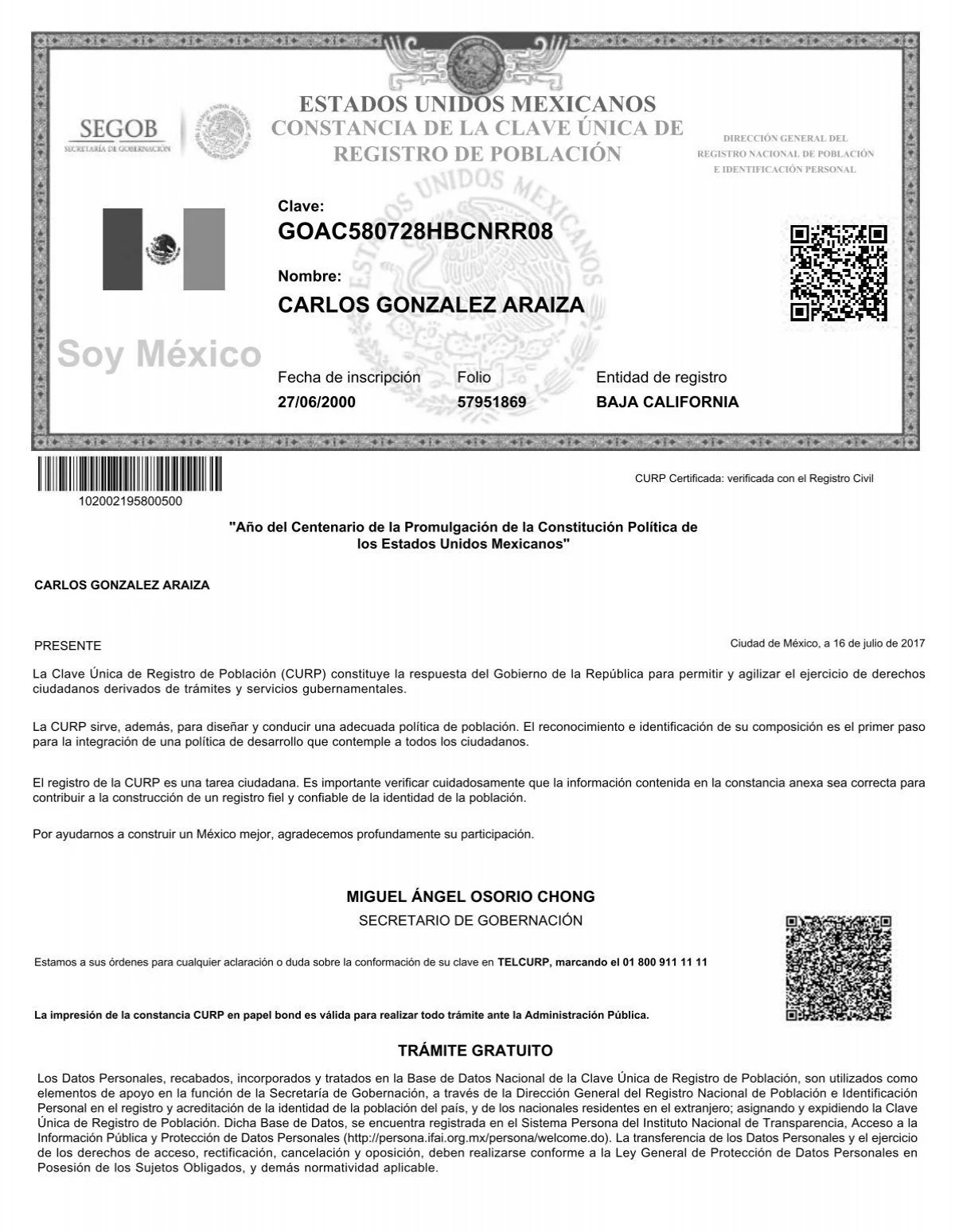 Impresión y consulta de CURP b/m