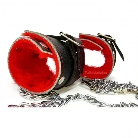 Esposas de Cuero y Peluche Rojo para Cama o Cuello 3