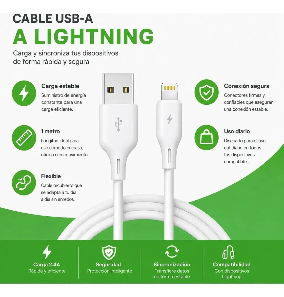 Cable Usb A a Lightning Para Iphone Y Ipad Carga Y Datos