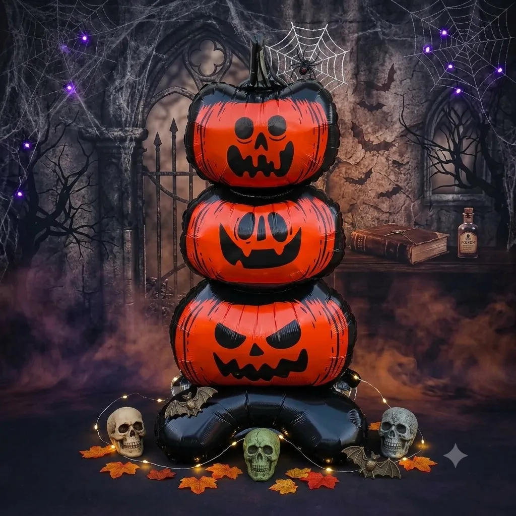 Globo metalizado grande 3 calabazas Halloween con base 50x135cm