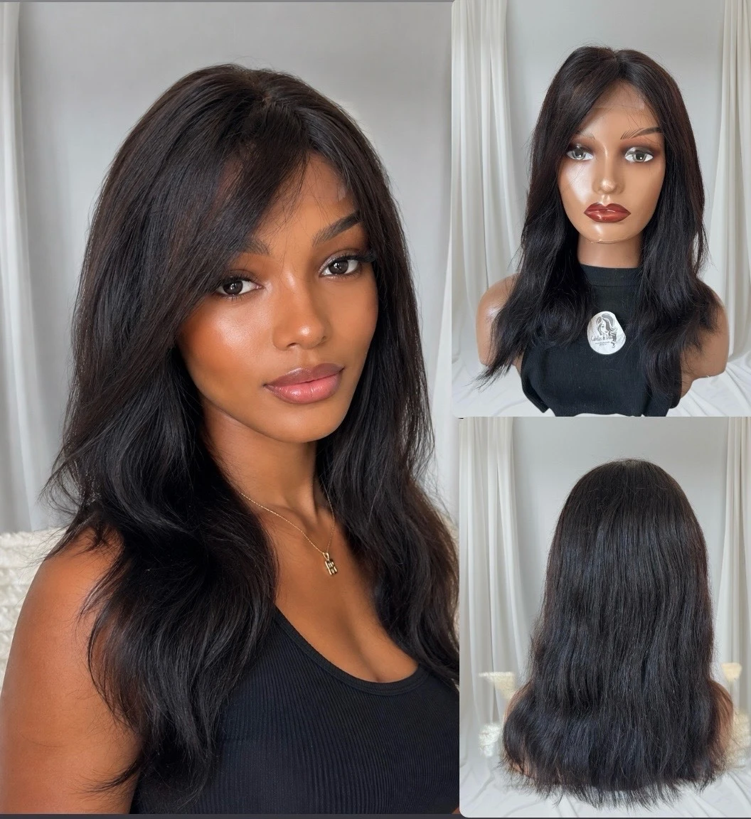Peluca de cabello humano  16 pulgadas, frontal lace 4x2 