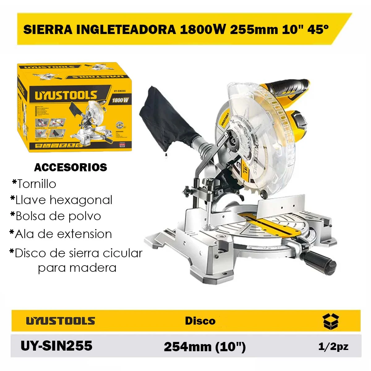 SIERRA INGLETEADORA 1800W 255 mm 10" 45º