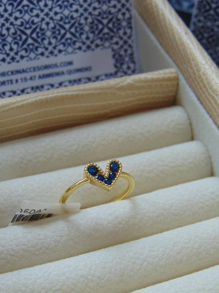 ANILLO ACERO DOR LINEA CORAZON AZUL OSCURO 2
