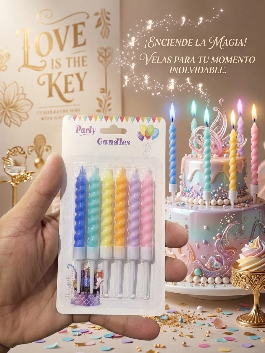 SET DE 6 velas de cumpleaños color pastel 